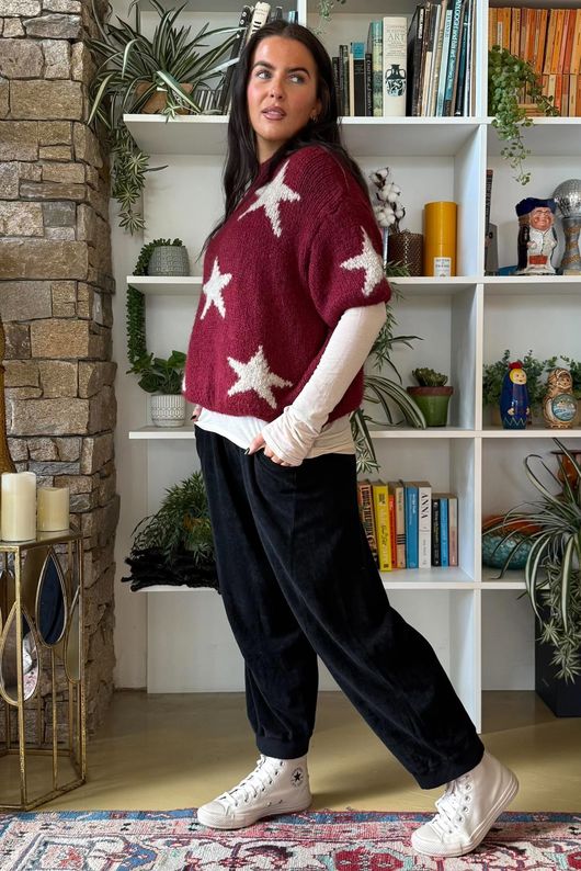 Big Softie Star Short Sleeve Knit Burgundy